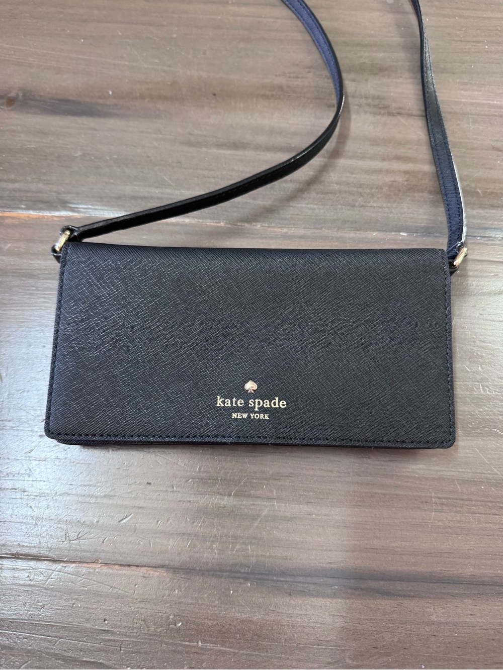 Kate Spade Black Saffiano Leather Wallet With Strap Women’s OS Gold